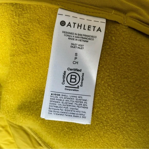 Athleta Inlet Fitted Yellow Puffer Vest Down Fill - Picture 7 of 9